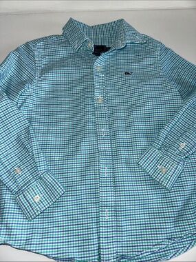 Vineyard Vines Blue and Green Gingham Button-Up Shirt